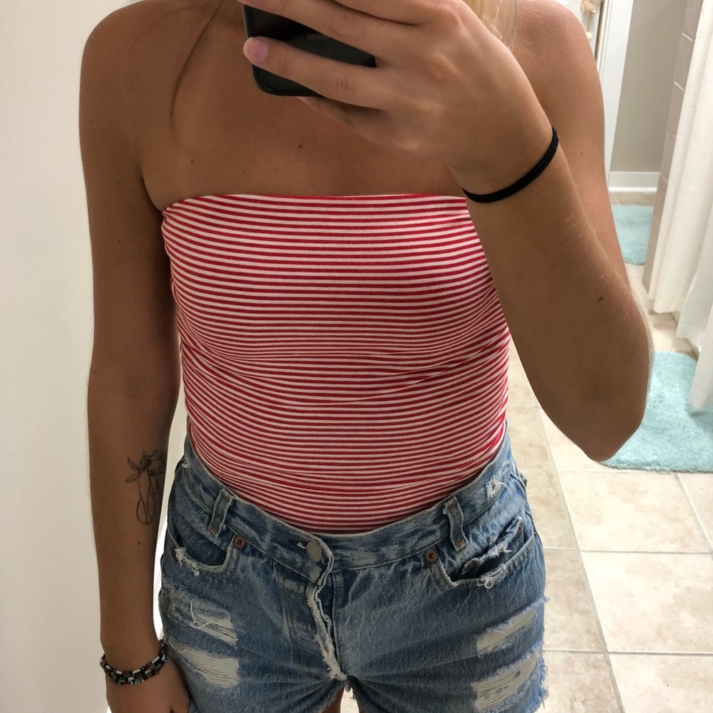Brandy Melville red and white tube top